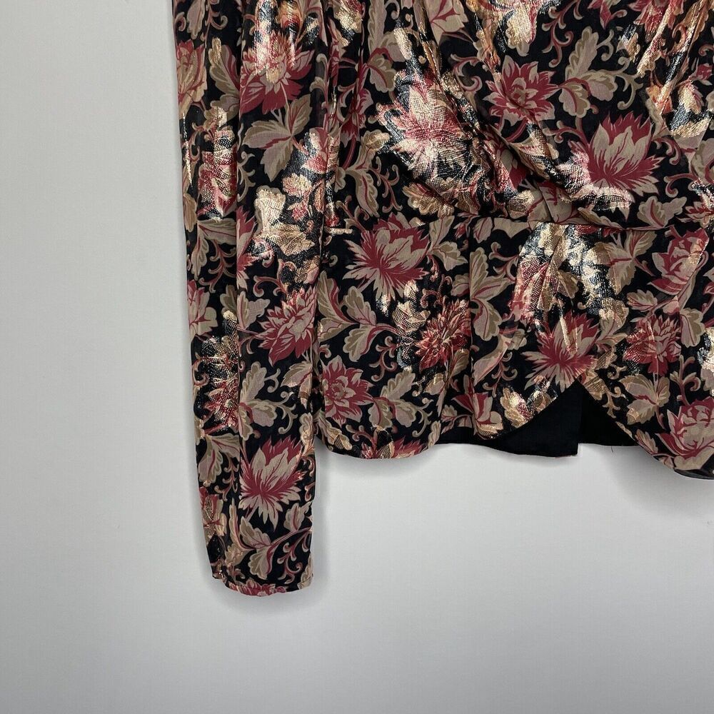 EXPRESS Top Womens Small S Metallic Gold Red Floral Peplum Blouse NEW Faux Wrap - Picture 3 of 10